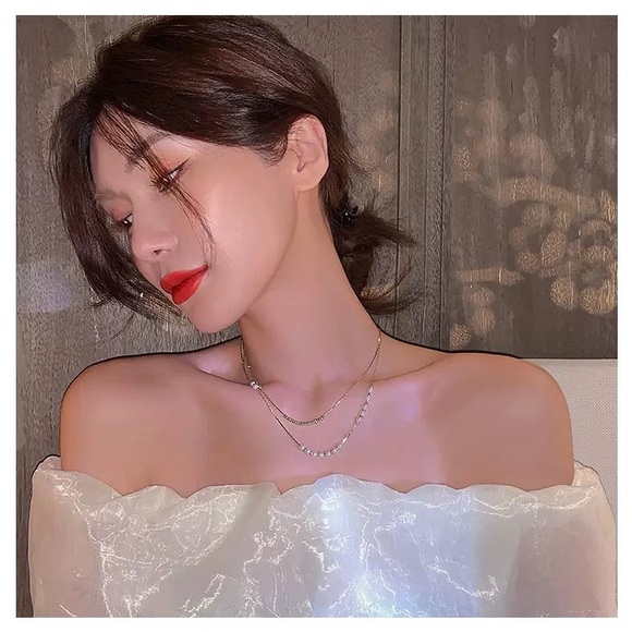 Stainless steel double layer silver tone necklace - Picture 8 of 9